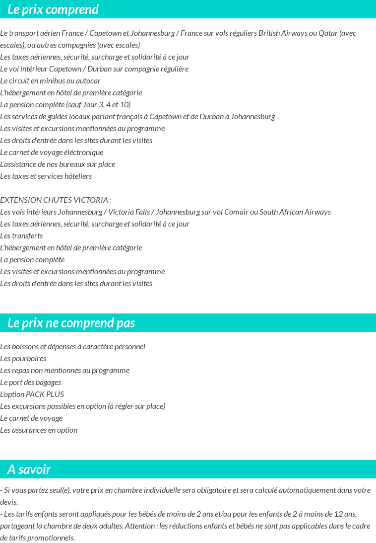 Conditions tarifaires