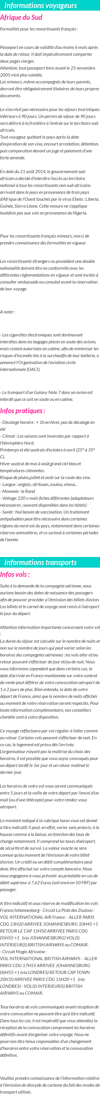 Formalités et infos voyageurs