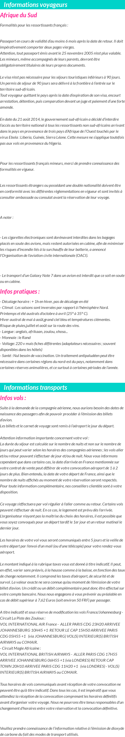 Formalités et infos voyageurs