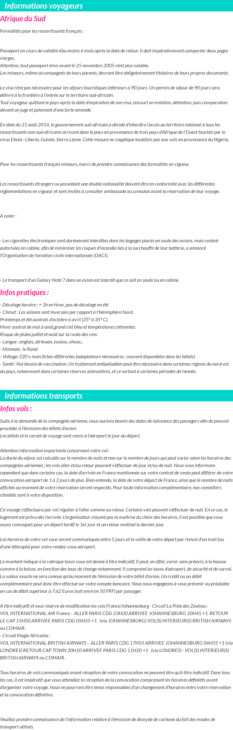 Formalités et infos voyageurs