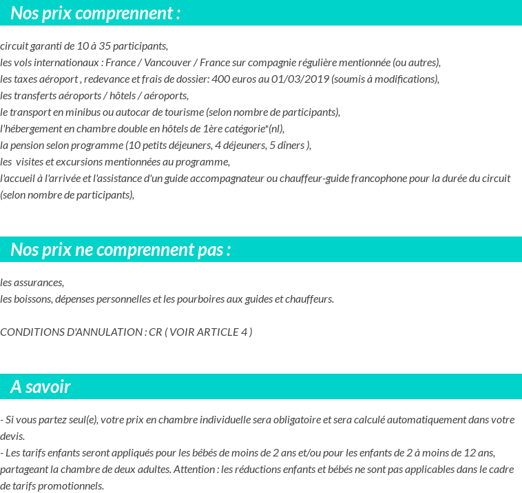 Conditions tarifaires