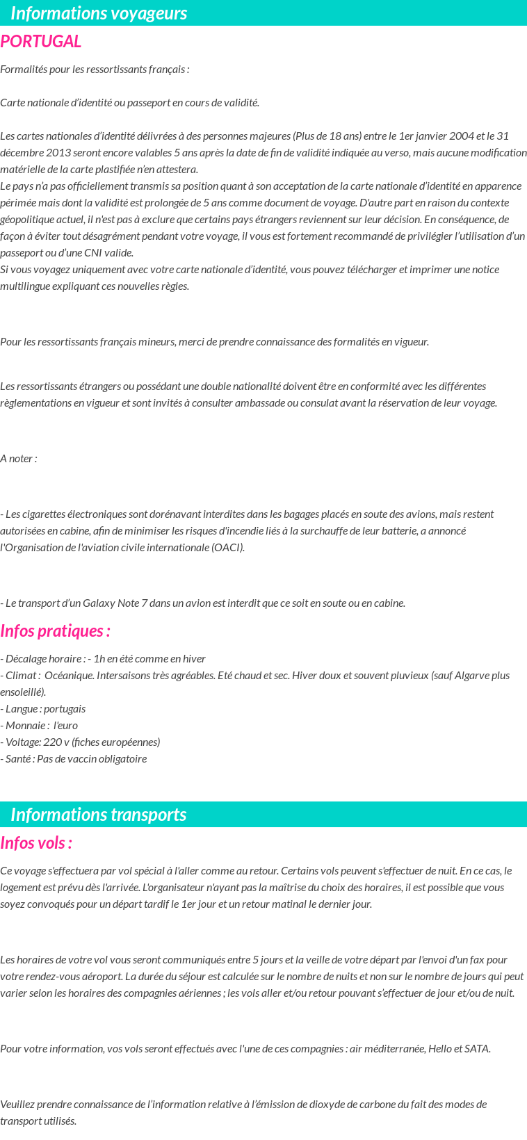 Formalités et infos voyageurs