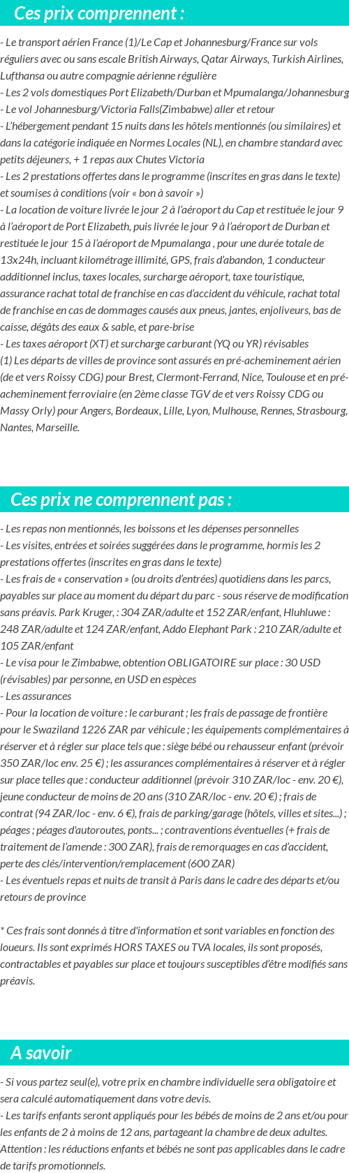 Conditions tarifaires