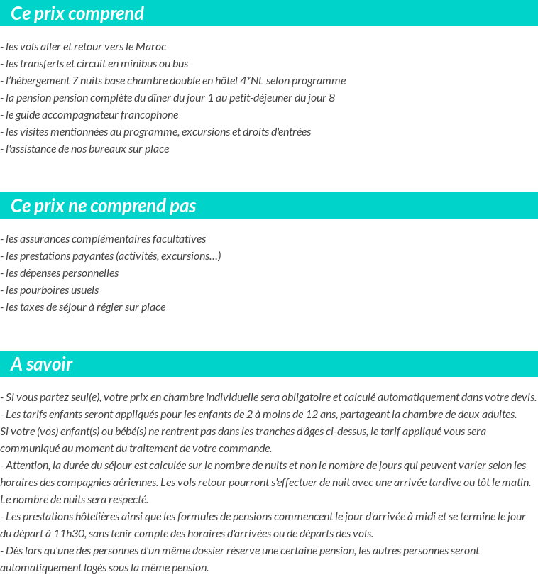 Conditions tarifaires