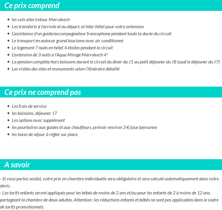 Conditions tarifaires