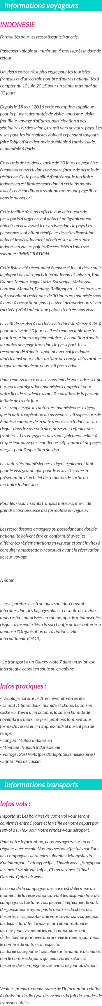 Formalités et infos voyageurs