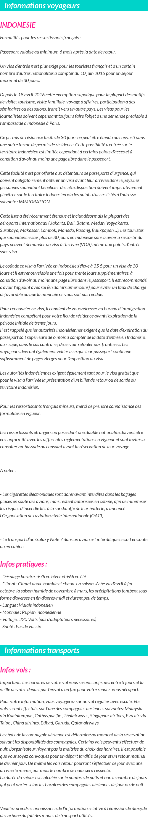 Formalités et infos voyageurs