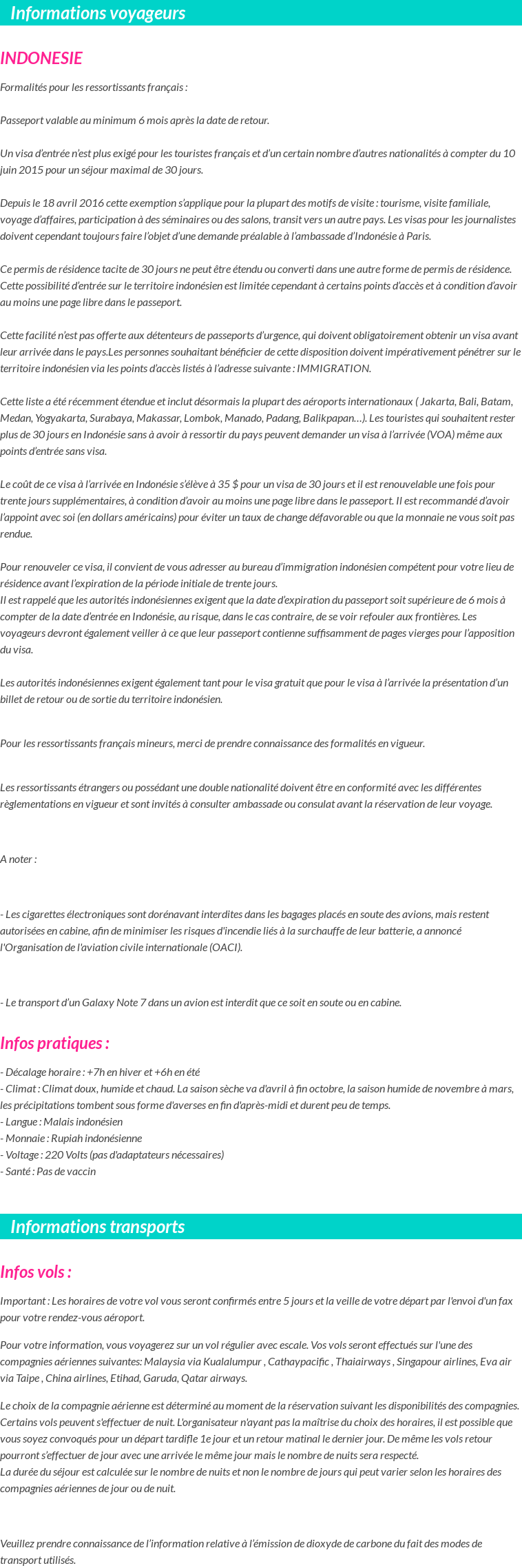 Formalités et infos voyageurs