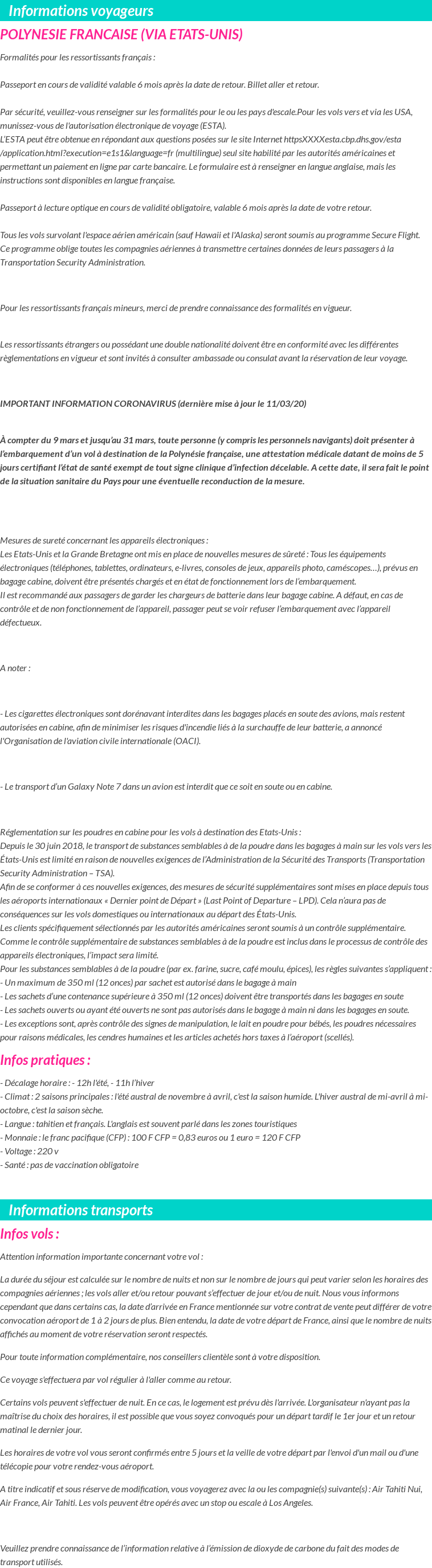 Formalités et infos voyageurs