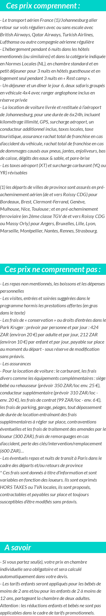 Conditions tarifaires