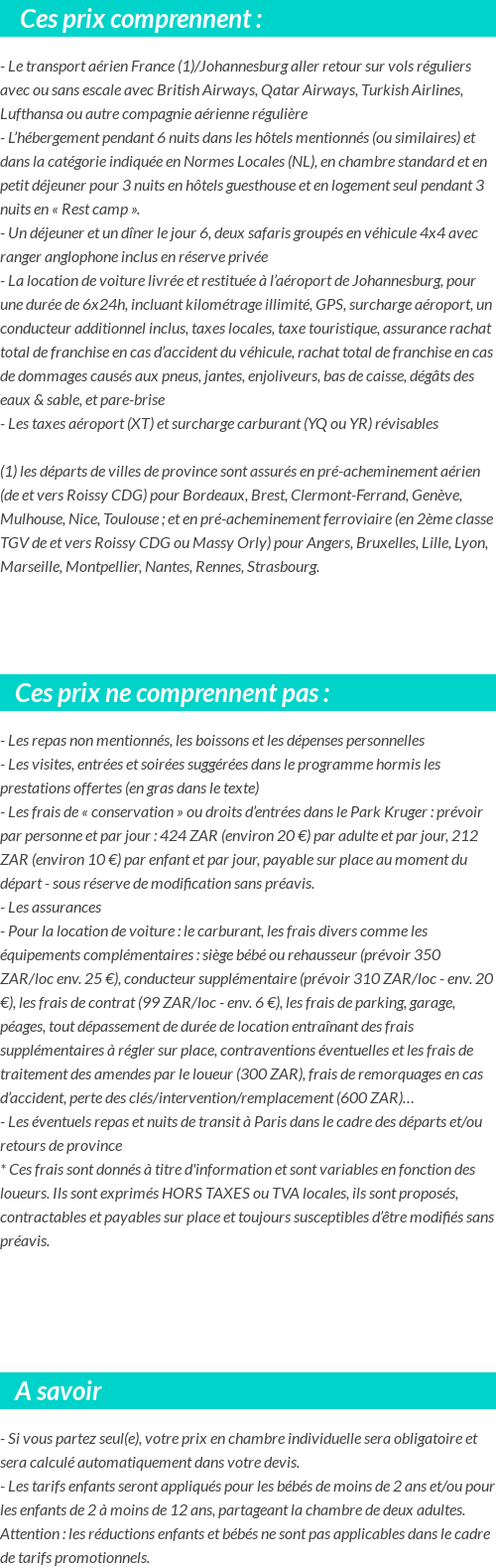 Conditions tarifaires
