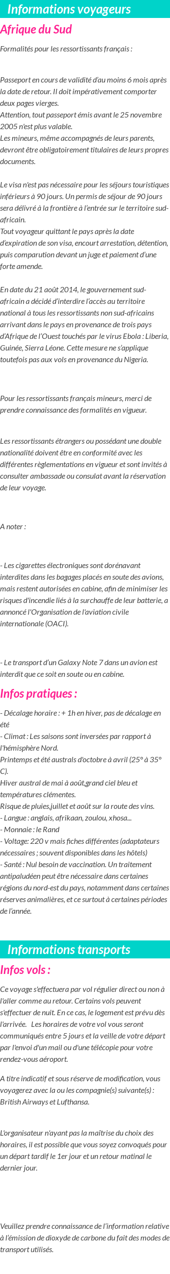 Formalités et infos voyageurs
