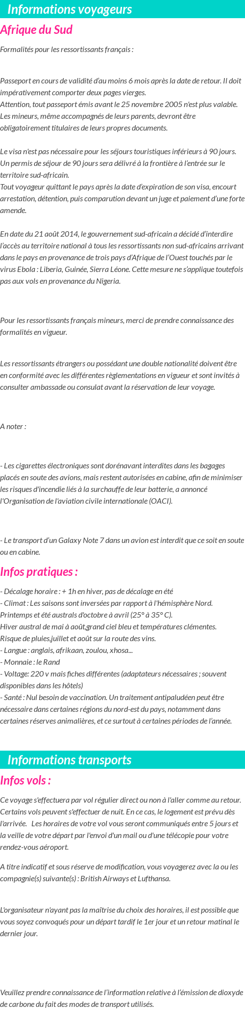 Formalités et infos voyageurs