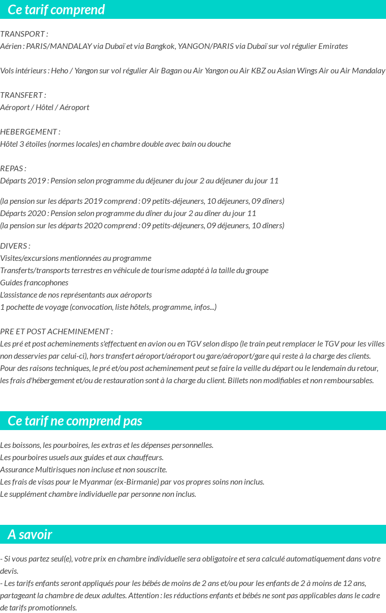 Conditions tarifaires