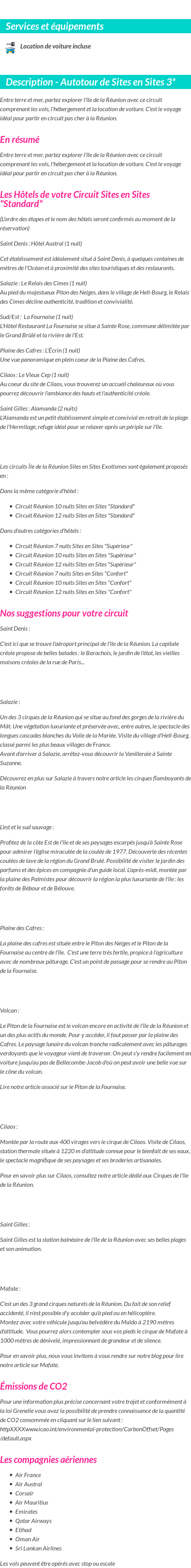 Détails du séjour