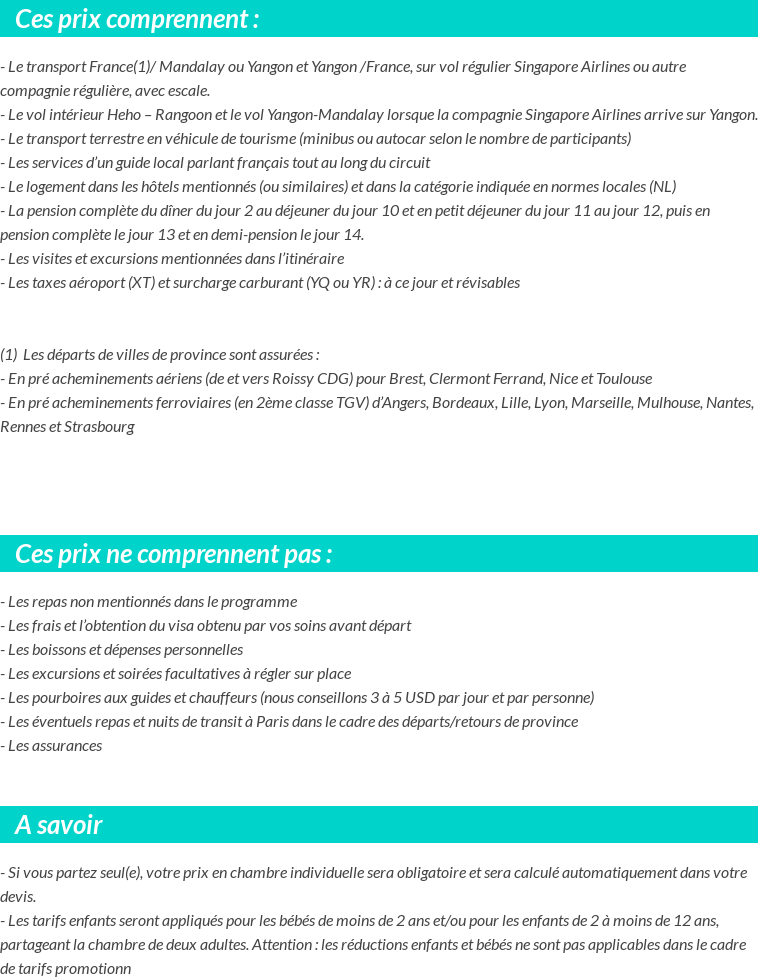 Conditions tarifaires