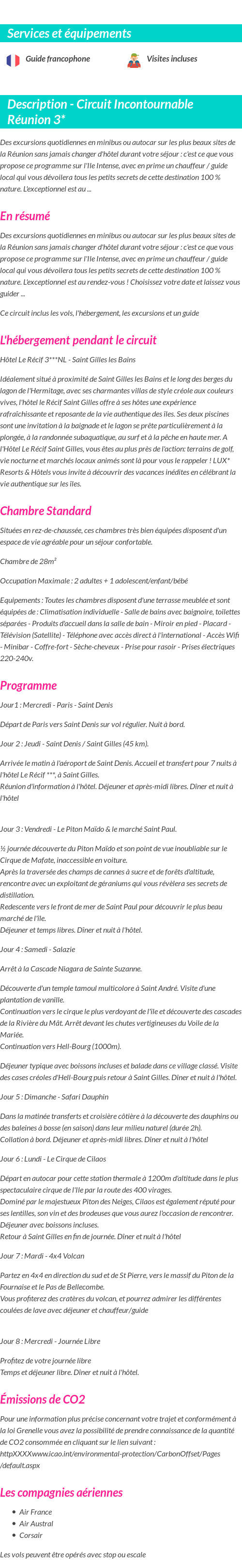 Détails du séjour