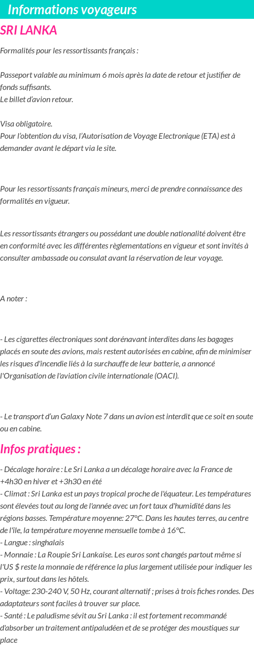 Formalités et infos voyageurs