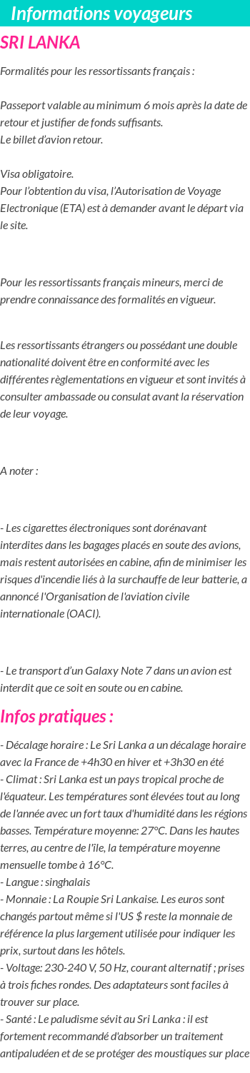 Formalités et infos voyageurs