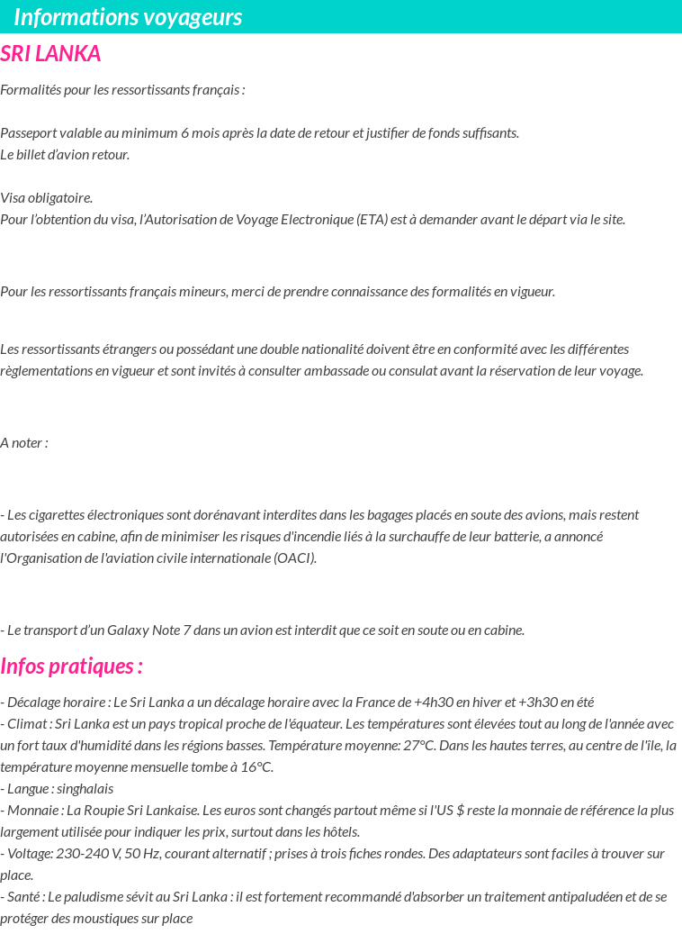 Formalités et infos voyageurs