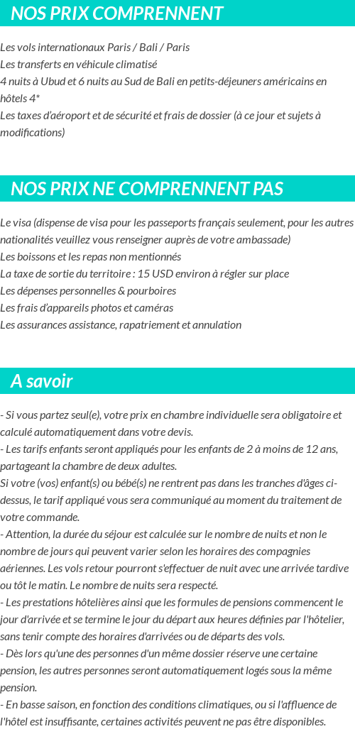 Conditions tarifaires