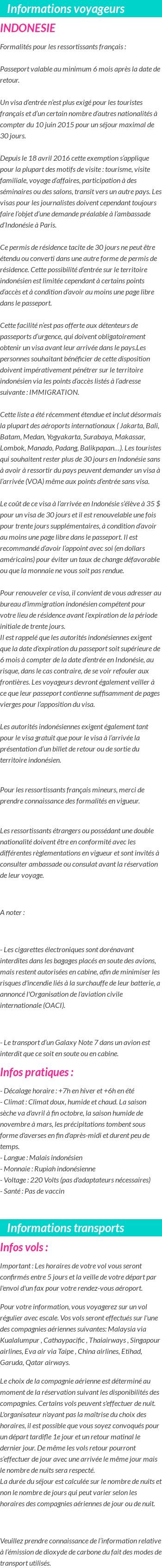 Formalités et infos voyageurs