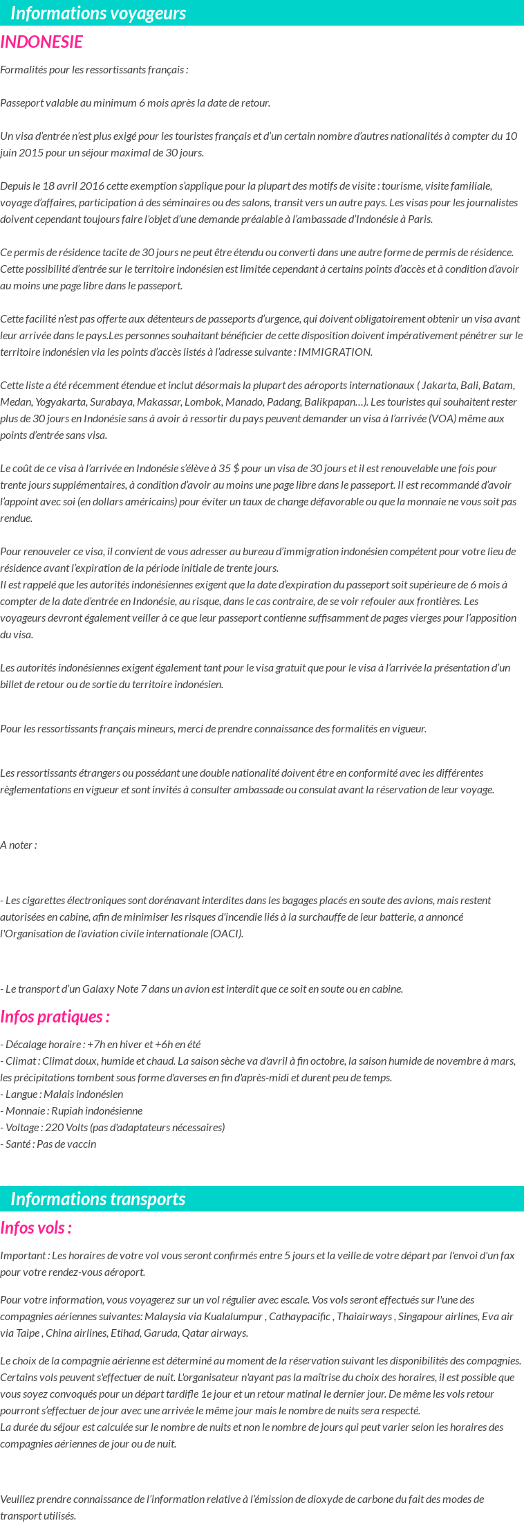 Formalités et infos voyageurs