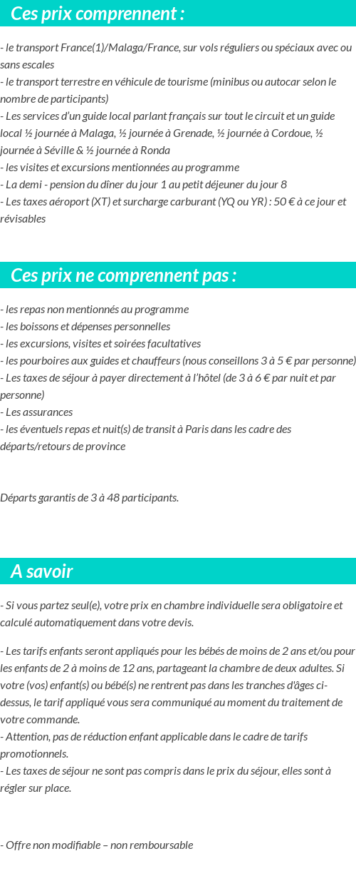 Conditions tarifaires