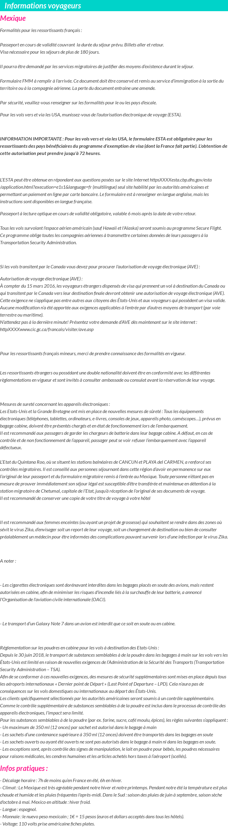 Formalités et infos voyageurs