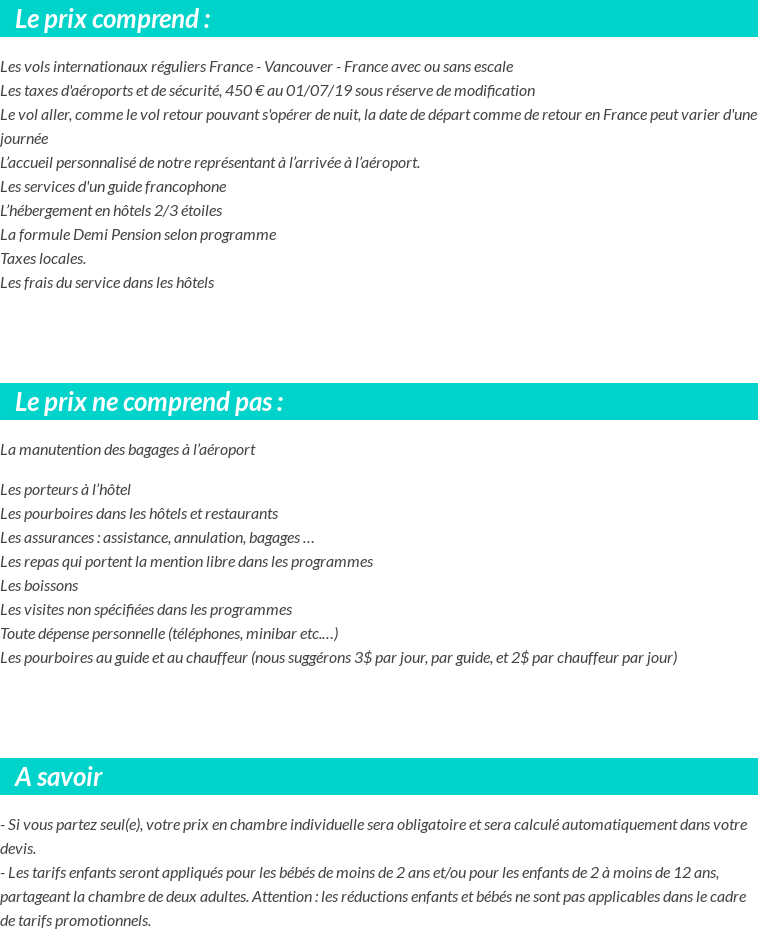 Conditions tarifaires