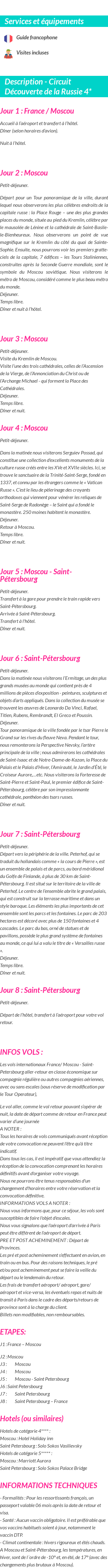 Détails du séjour