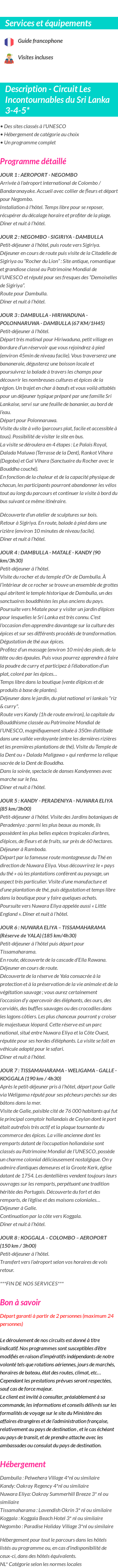 Détails du séjour