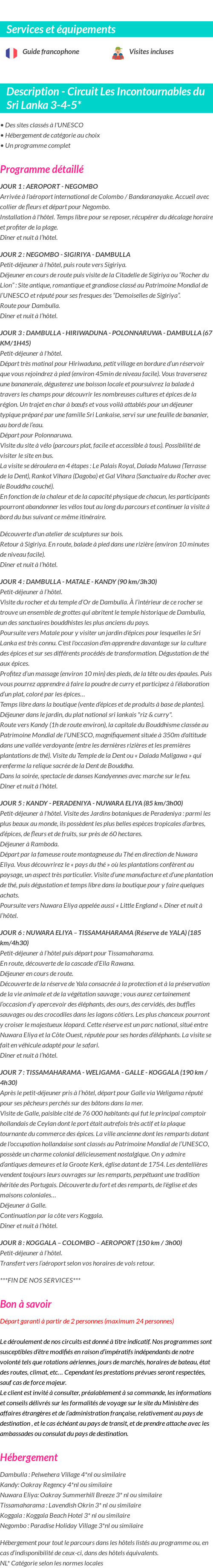 Détails du séjour