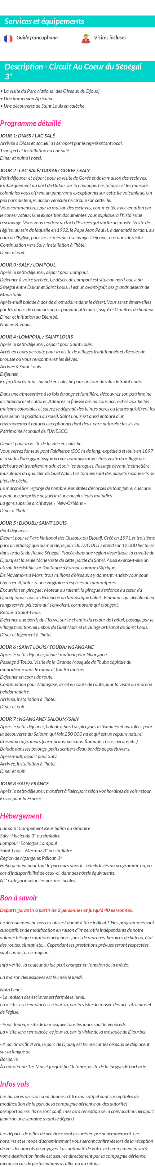 Détails du séjour