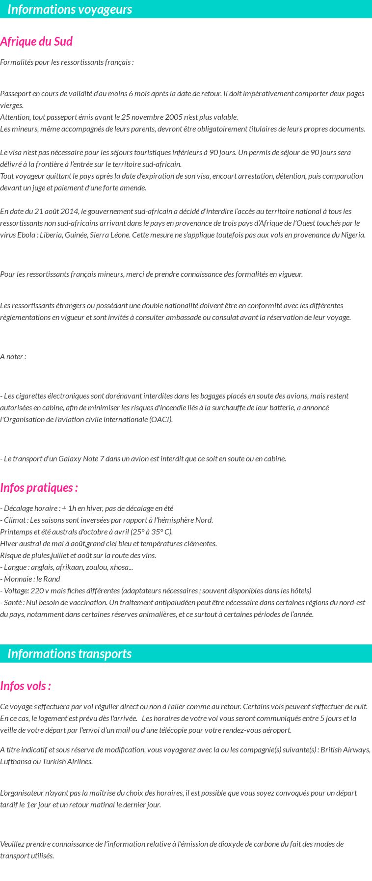 Formalités et infos voyageurs