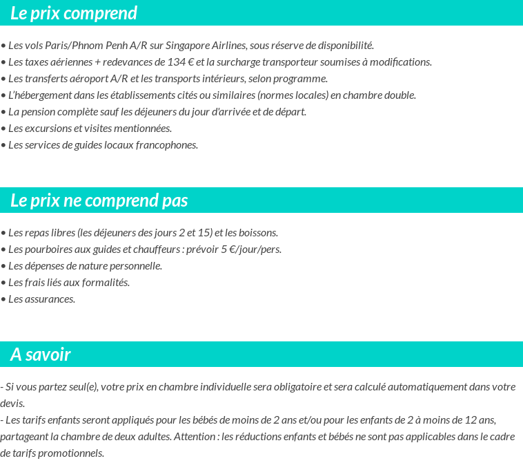 Conditions tarifaires