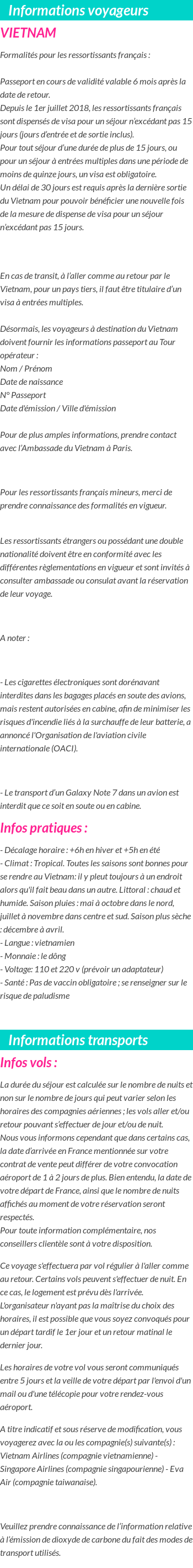 Formalités et infos voyageurs