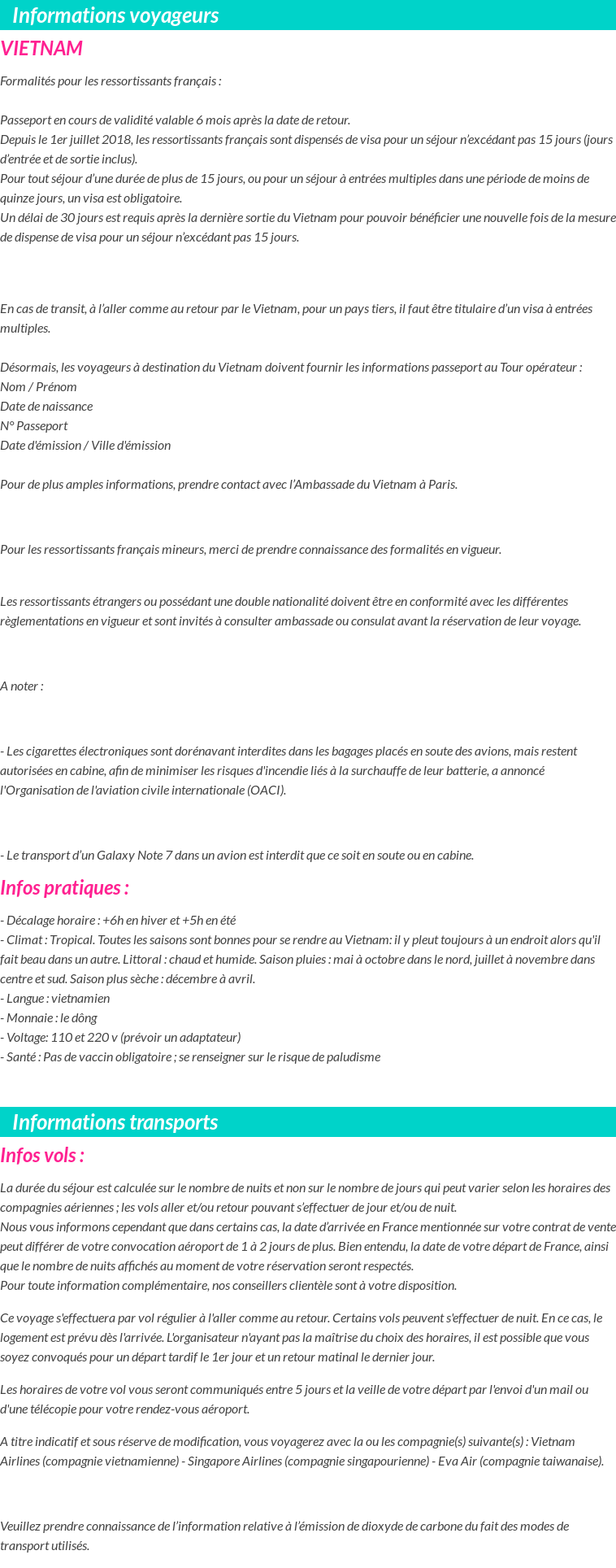 Formalités et infos voyageurs