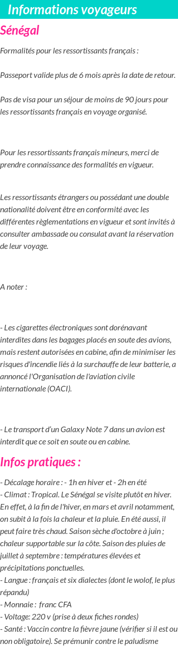 Formalités et infos voyageurs