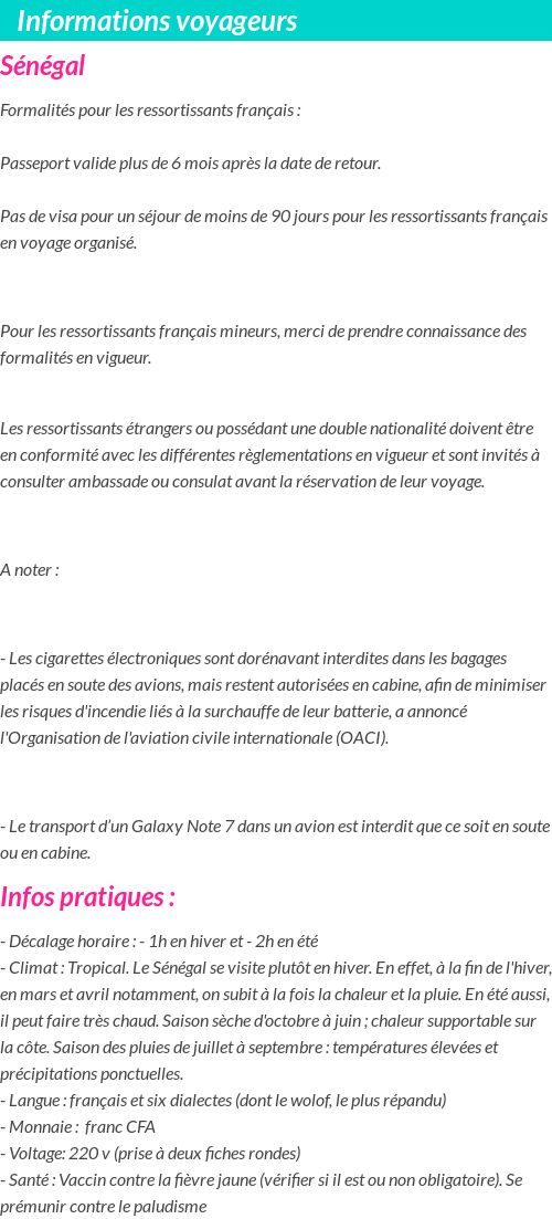 Formalités et infos voyageurs