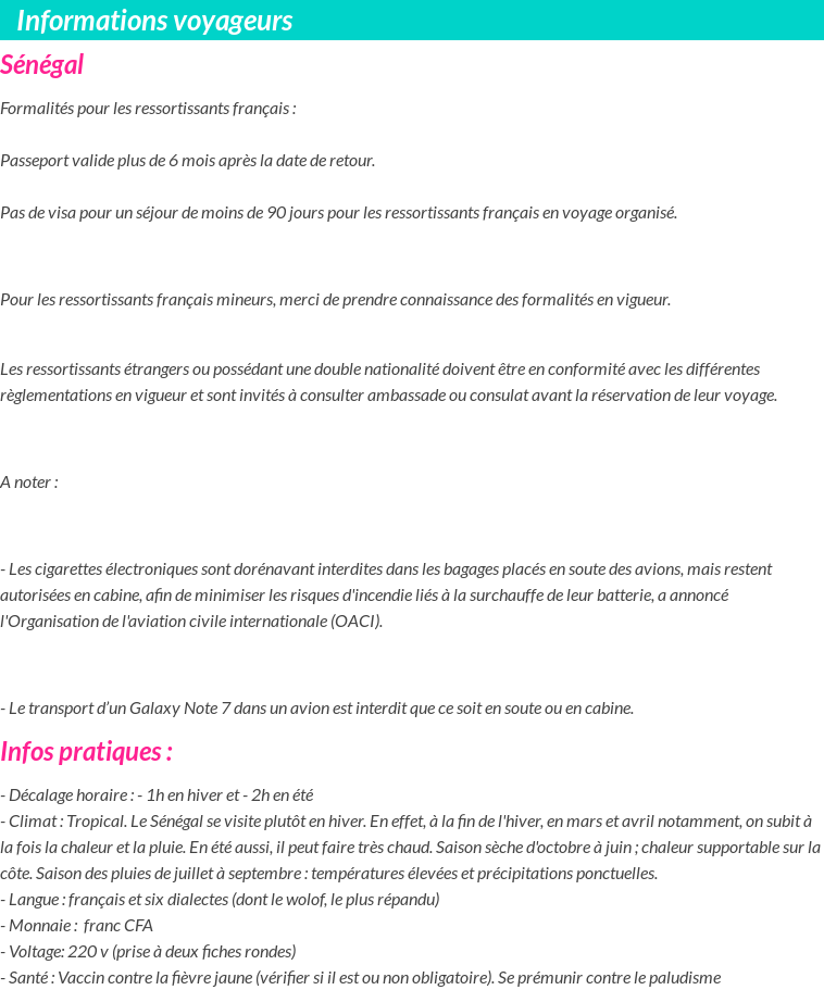 Formalités et infos voyageurs