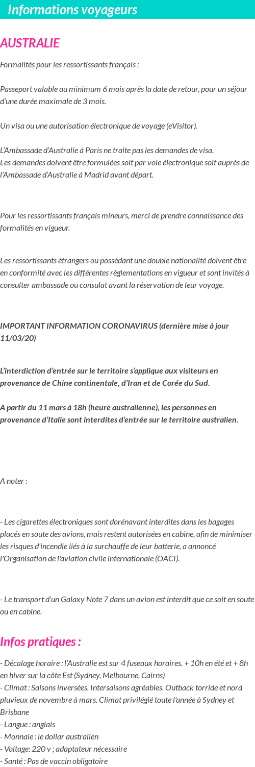 Formalités et infos voyageurs