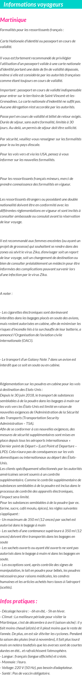 Formalités et infos voyageurs