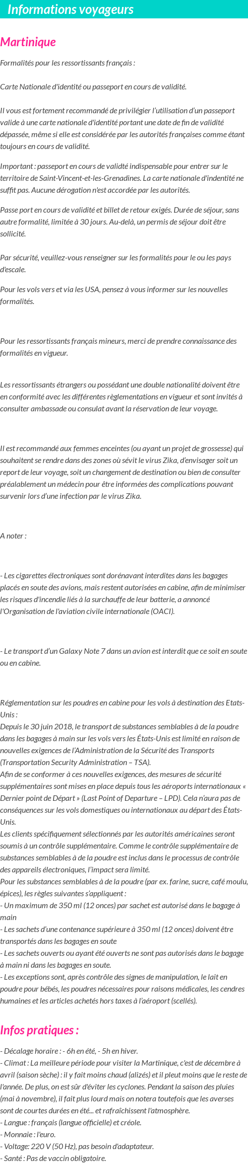 Formalités et infos voyageurs