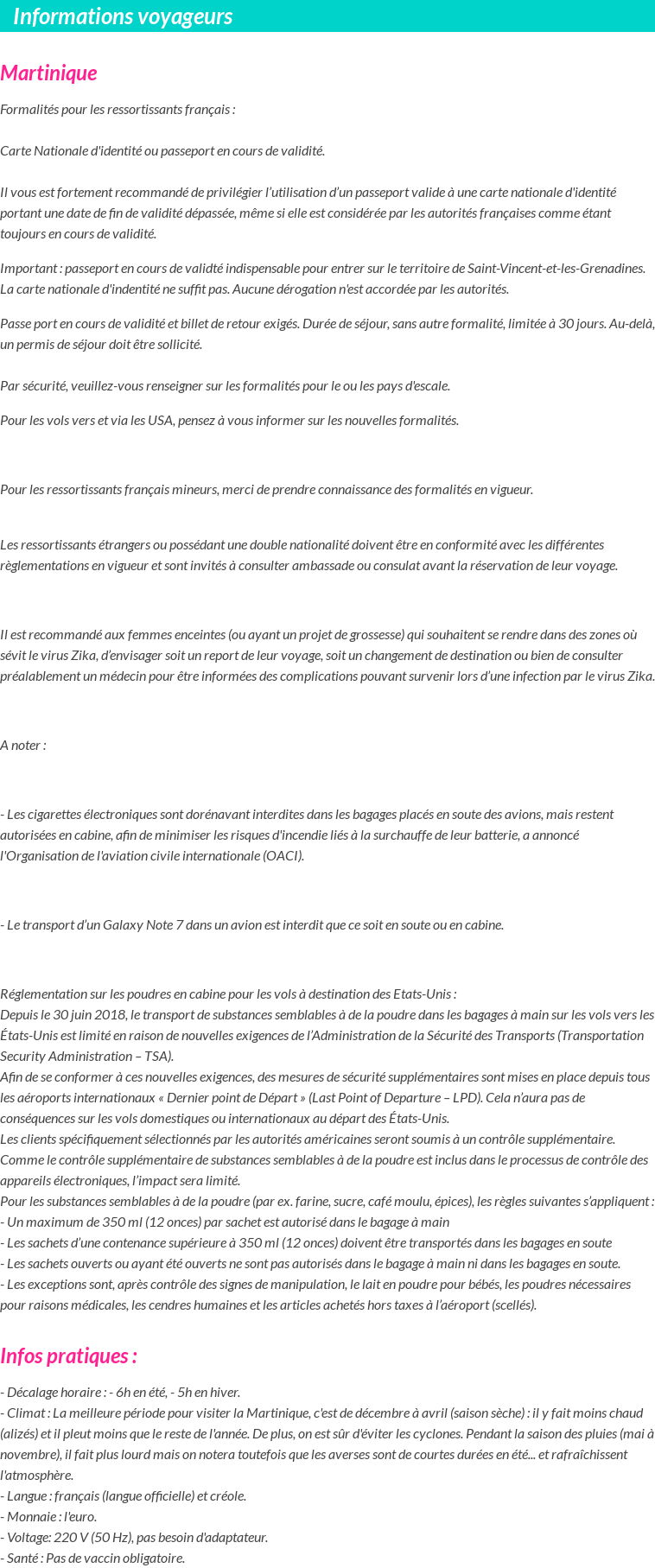 Formalités et infos voyageurs