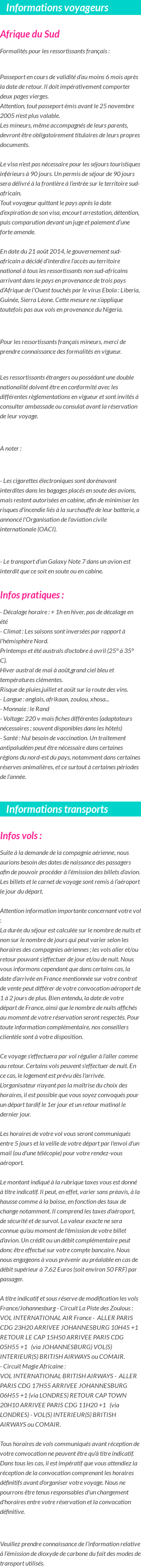 Formalités et infos voyageurs