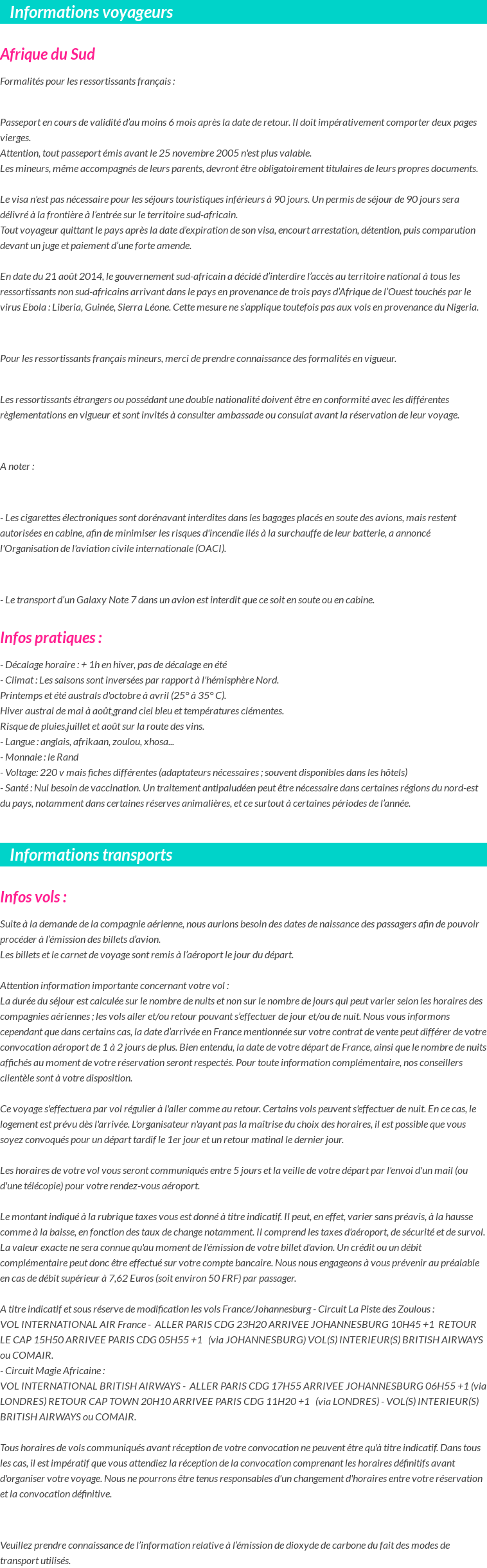 Formalités et infos voyageurs