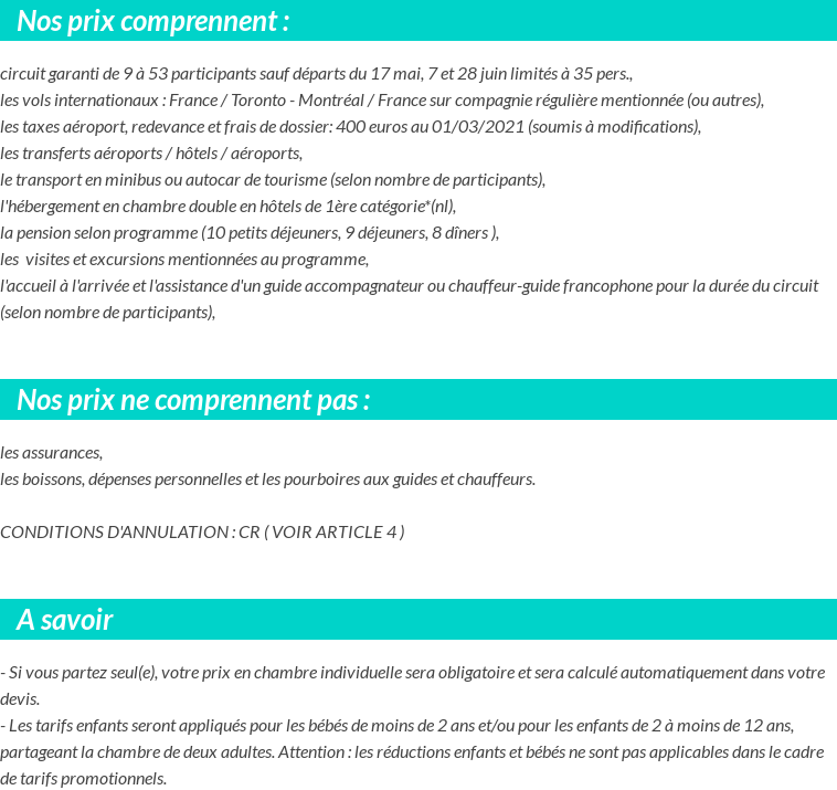 Conditions tarifaires