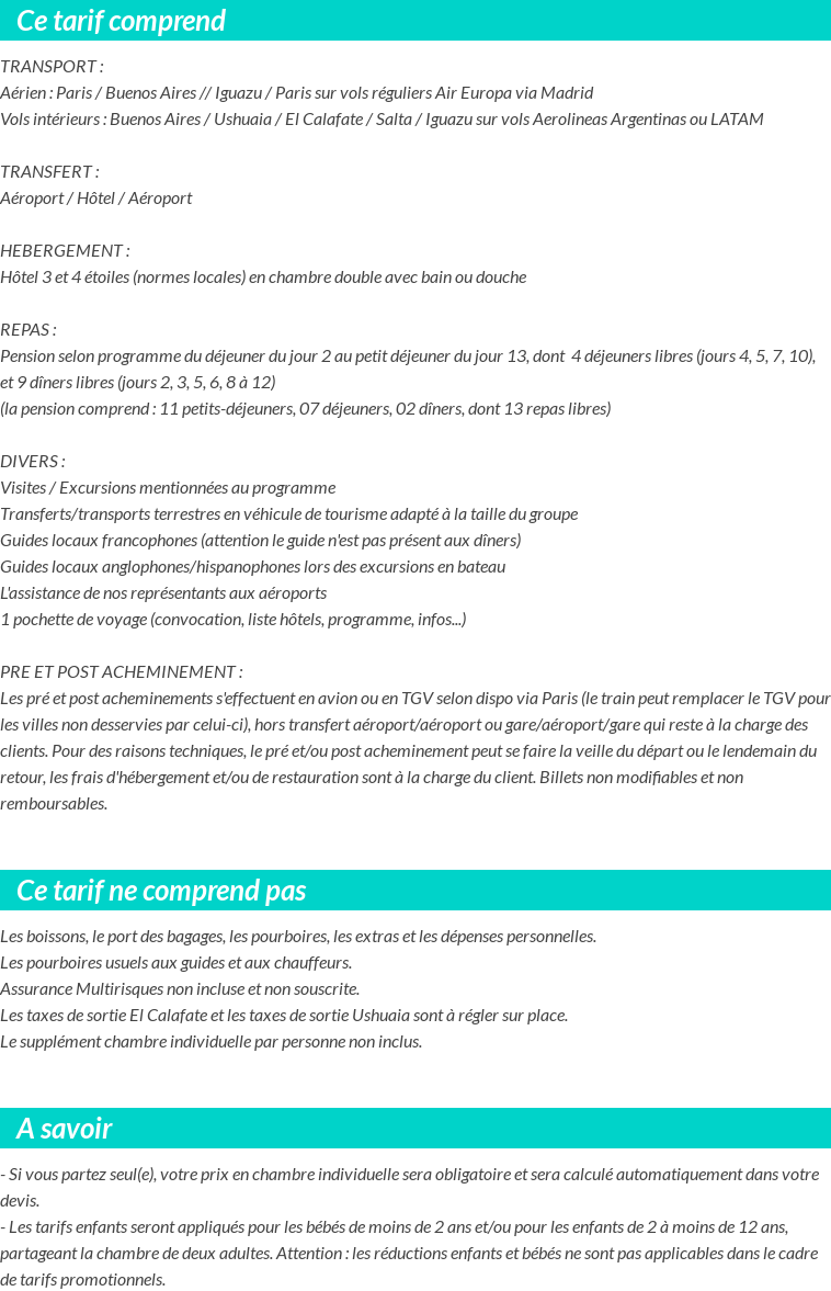 Conditions tarifaires