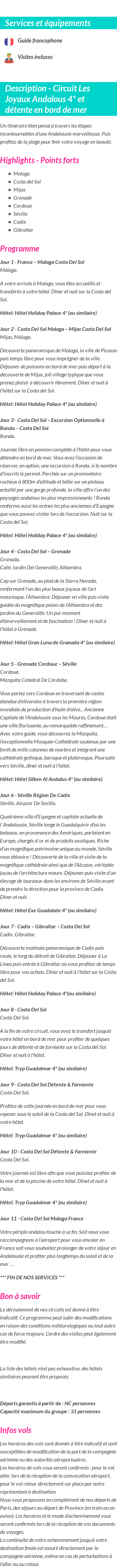 Détails du séjour